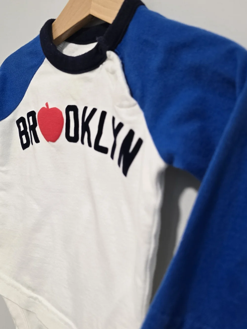 Brooklyn Raglan Baby One-Piece in White and Blue